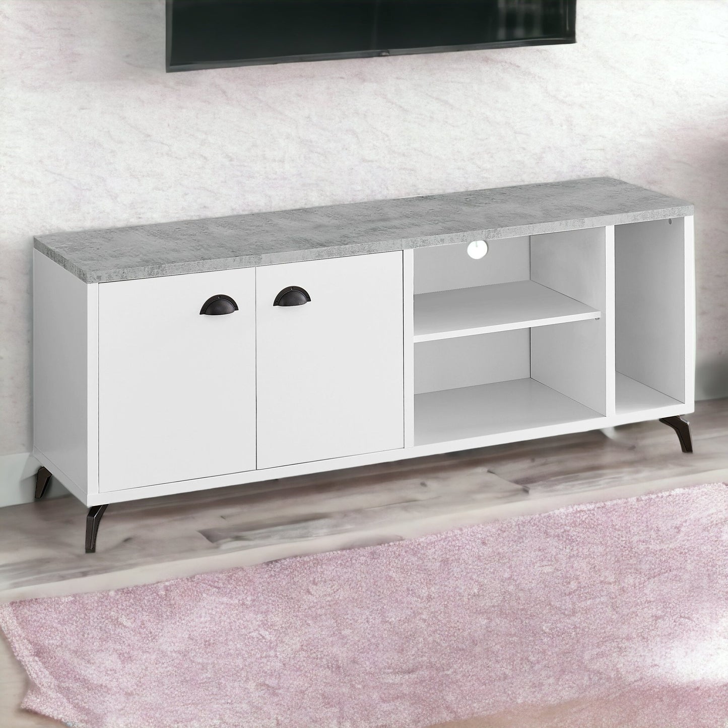 60" White Cabinet Enclosed Storage TV Stand