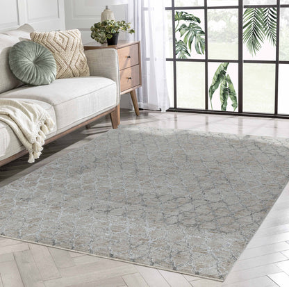 5' X 8' Beige Moroccan Stain Resistant Area Rug