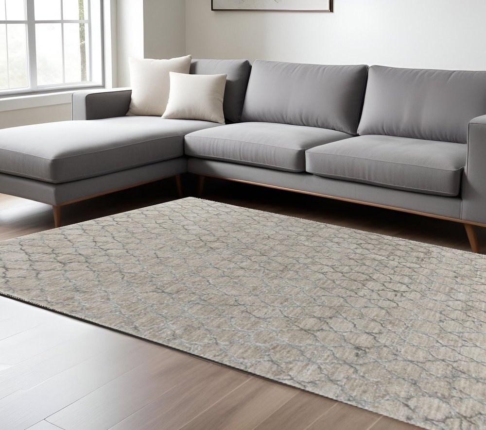 8' X 10' Beige Moroccan Stain Resistant Area Rug