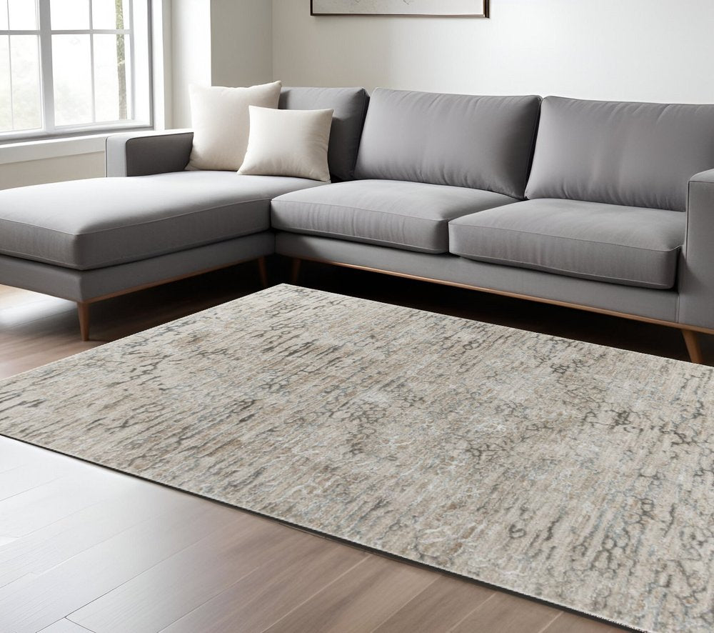 8' X 10' Beige Abstract Stain Resistant Area Rug
