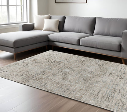 8' X 10' Beige Abstract Stain Resistant Area Rug