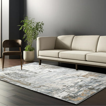 5' X 8' Beige Abstract Power Loom Stain Resistant Area Rug
