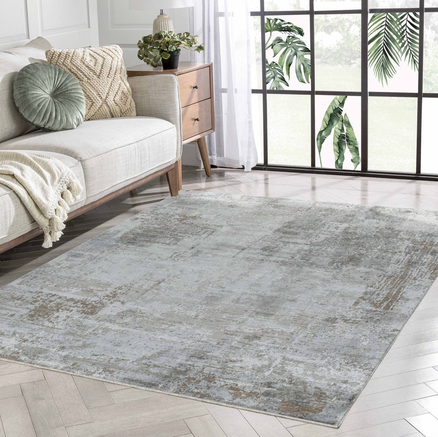 5' X 8' Beige Abstract Power Loom Stain Resistant Area Rug