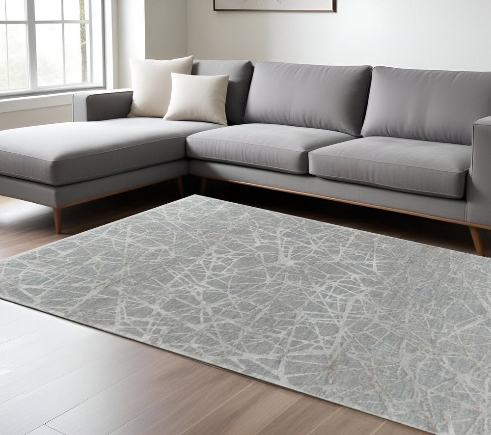 8' X 10' Turquoise Abstract Power Loom Stain Resistant Area Rug