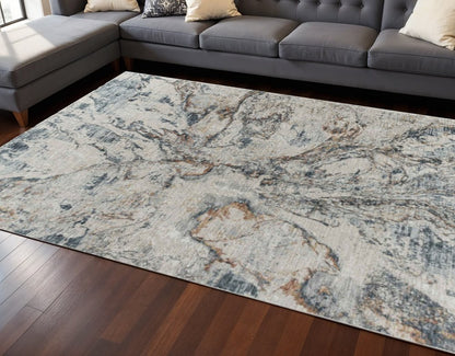 8' X 10' Beige Blue Abstract Power Loom Area Rug