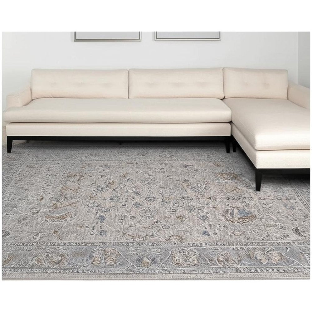 8' X 10' Cream Southwestern Power Loom Stain Resistant Area Rug