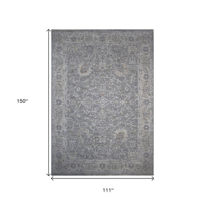 9' X 12' Blue Gray Southwestern Floral Stain Resistant Area Rug