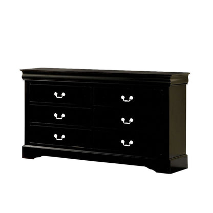 60" Black Solid and Manufactured Wood Six Drawer Double Dresser