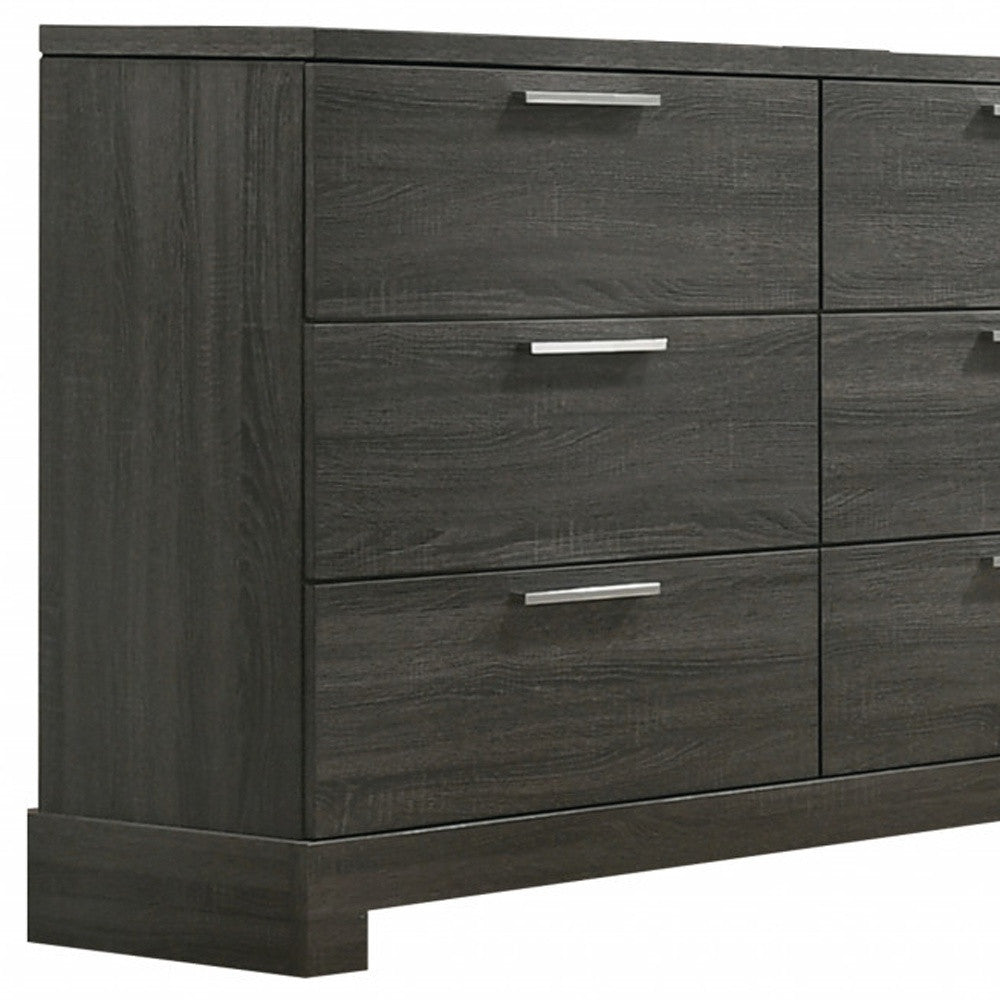 59" Gray Solid and Manufactured Wood Six Drawer Double Dresser