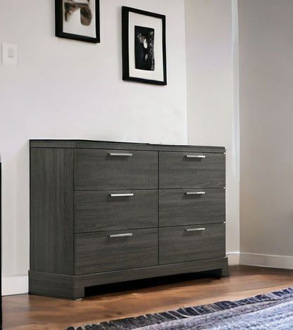 59" Gray Solid and Manufactured Wood Six Drawer Double Dresser