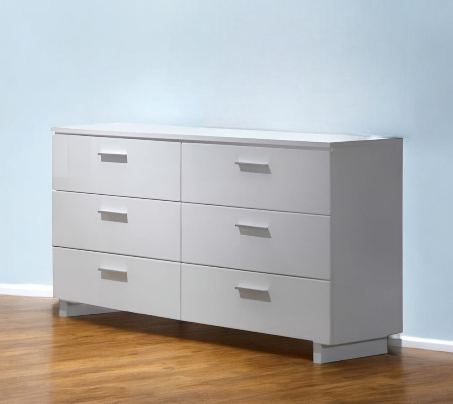 63" White Six Drawer Double Dresser