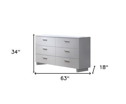 63" White Wood Six Drawer Double Dresser