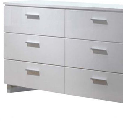 63" White Wood Six Drawer Double Dresser