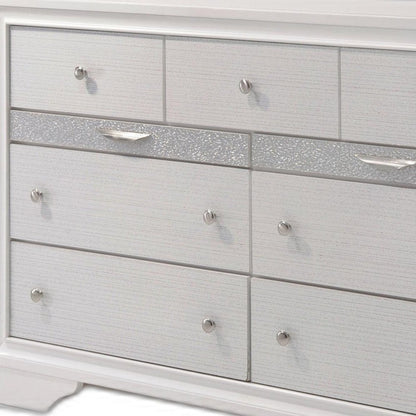 63" White Wood Nine Drawer Double Dresser