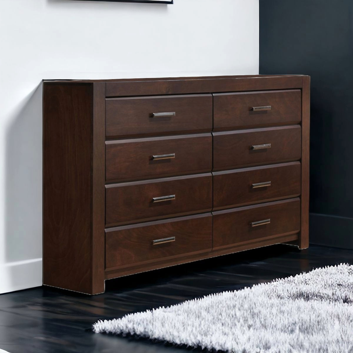 59" Brown Solid and Manufactured Wood Eight Drawer Double Dresser