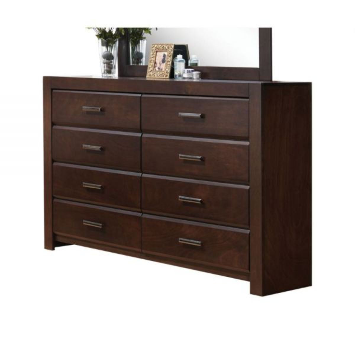 59" Brown Solid and Manufactured Wood Eight Drawer Double Dresser