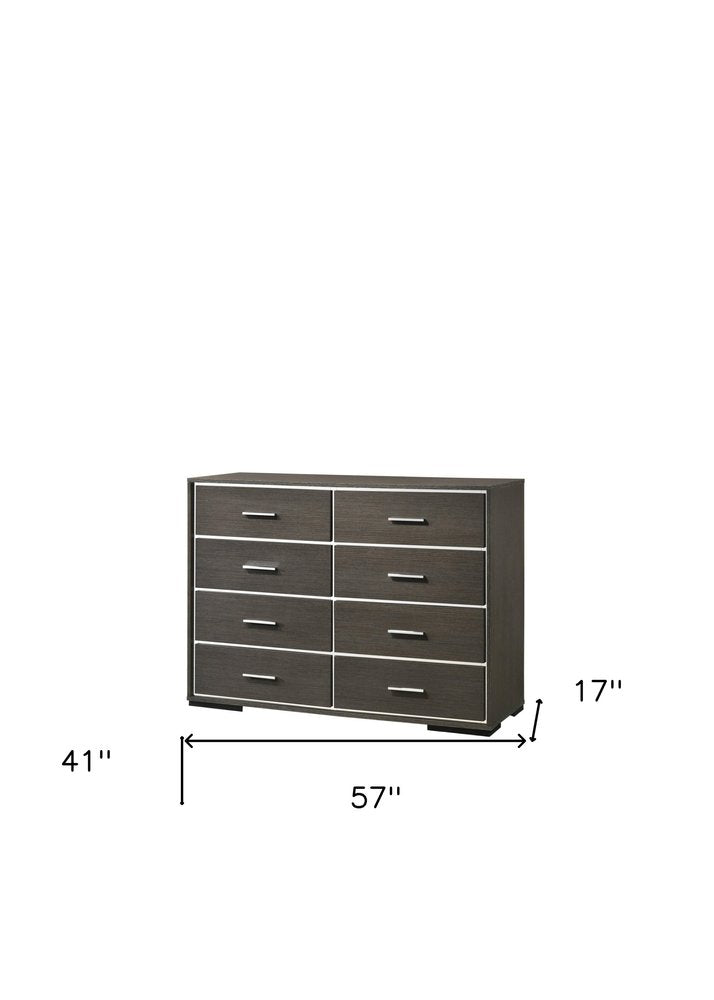57" Gray Wood Eight Drawer Double Dresser