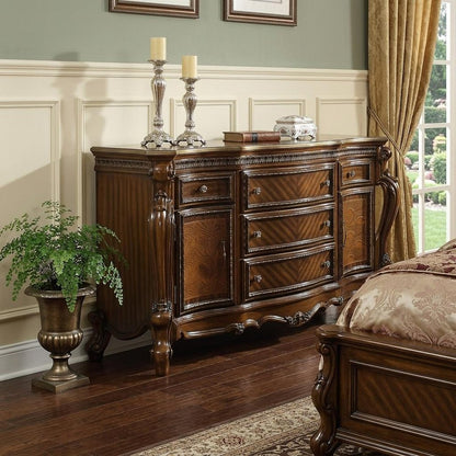 69" Brown Solid and Manufactured Wood Five Drawer Triple Dresser