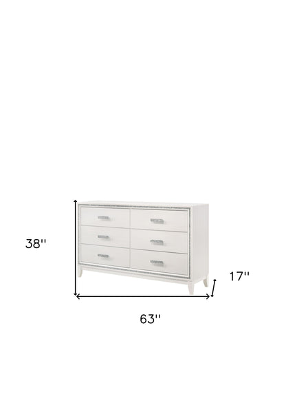 63" White Solid and Manufactured Wood Six Drawer Double Dresser