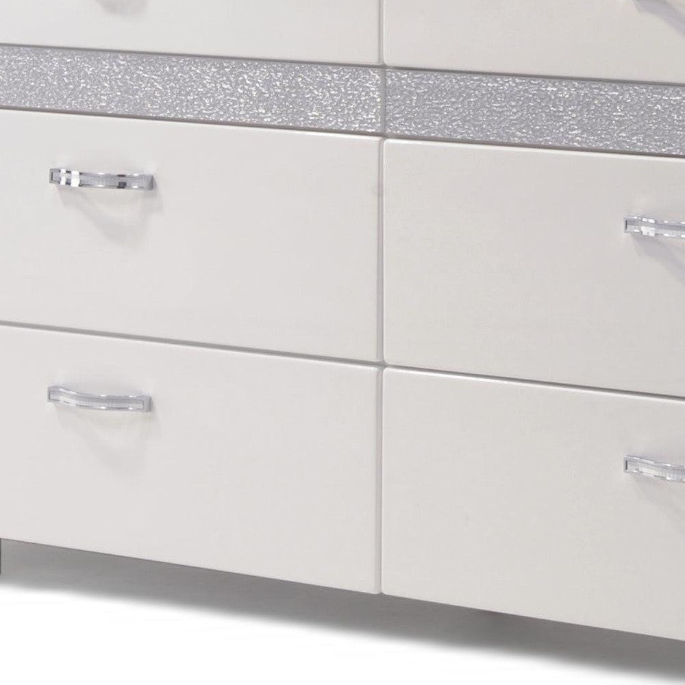 63" White High Gloss Manufactured Wood Eight Drawer Double Dresser