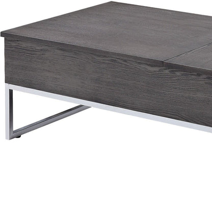 47" Gray and Silver Wood Lift Top Frame Coffee Table