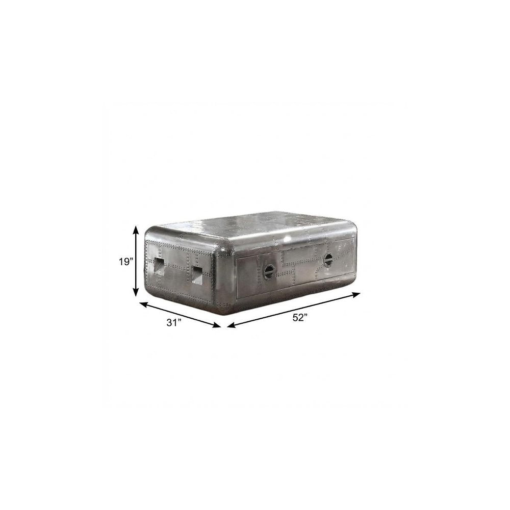 52" Silver Aluminum Solid Coffee Table With Drawer