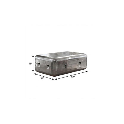 52" Silver Aluminum Solid Coffee Table With Drawer