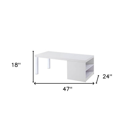 47" White and Silver Wood And Metal Frame Coffee Table With Shelf