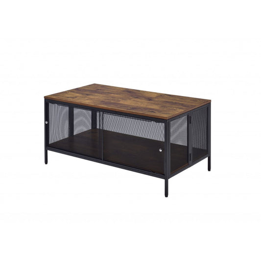 41" Black And Antique Oak Rectangular Coffee Table With Shelf