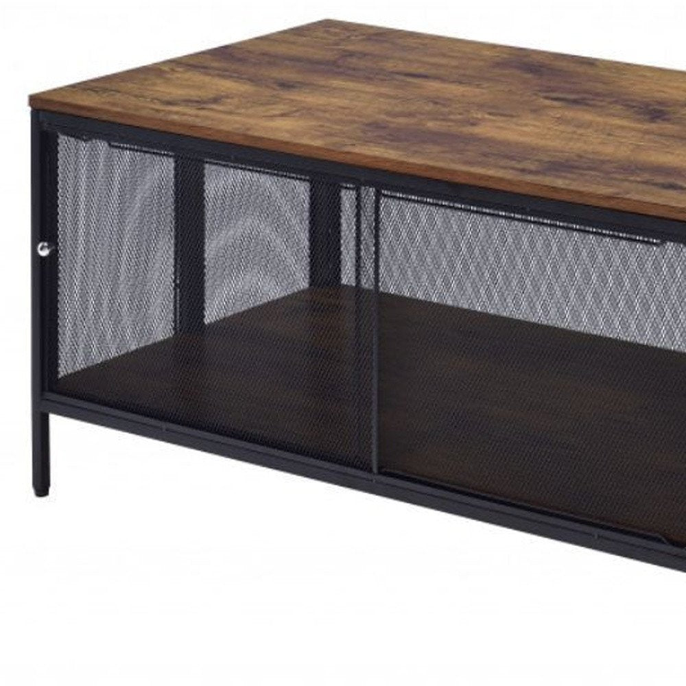 41" Brown and Black Wood And Metal Frame Coffee Table With Shelf