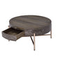 32" Dark Brown and Champagne Wood And Metal Round Sled Coffee Table With Drawer