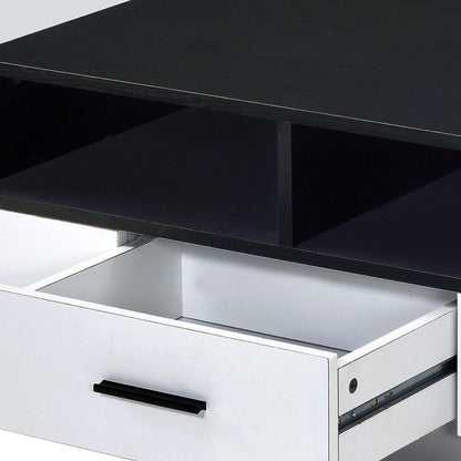 47" Black and White Wood Floor Shelf Coffee Table With Drawer And Three Shelves
