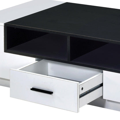 47" Black and White Wood Floor Shelf Coffee Table With Drawer And Three Shelves