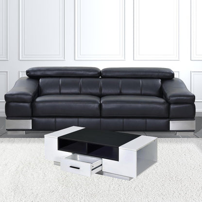 47" Black and White Wood Floor Shelf Coffee Table With Drawer And Three Shelves