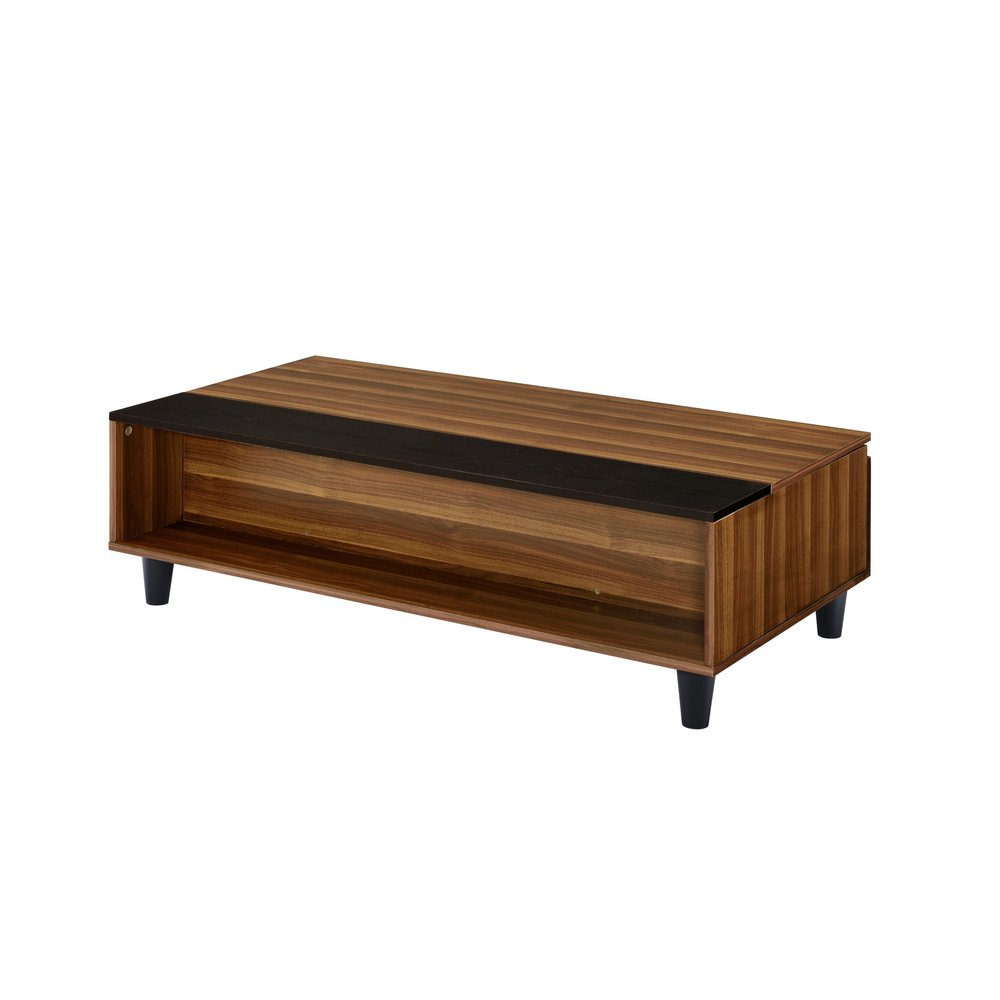 47" Brown and Black Wood Lift Top Coffee Table With Shelf