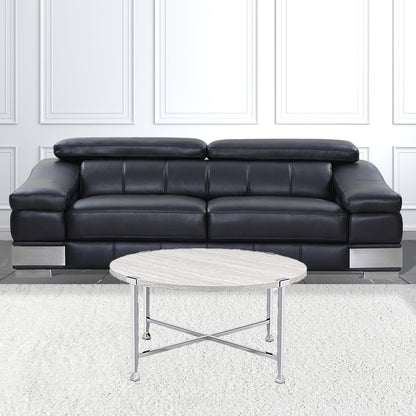 36" White and Silver Metal Round Cross Legs Coffee Table