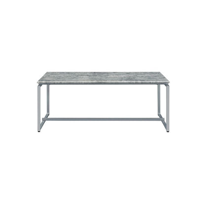 47" Gray and Silver PVC Veneer And Metal Sled Coffee Table