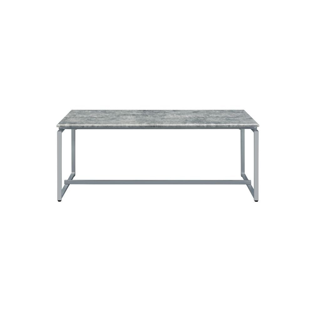 47" Gray and Silver PVC Veneer And Metal Sled Coffee Table