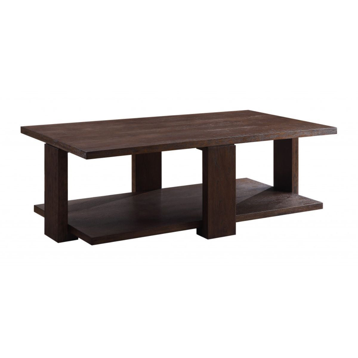 52" Walnut Manufactured Wood Rectangular Coffee Table With Shelf