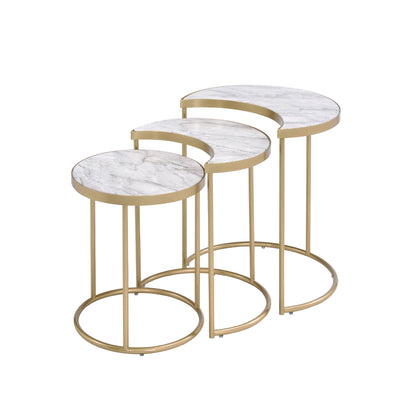 24" Gray And Gold Metal Round Nested Coffee Tables