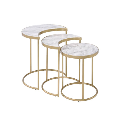 24" Gray And Gold Metal Round Nested Coffee Tables