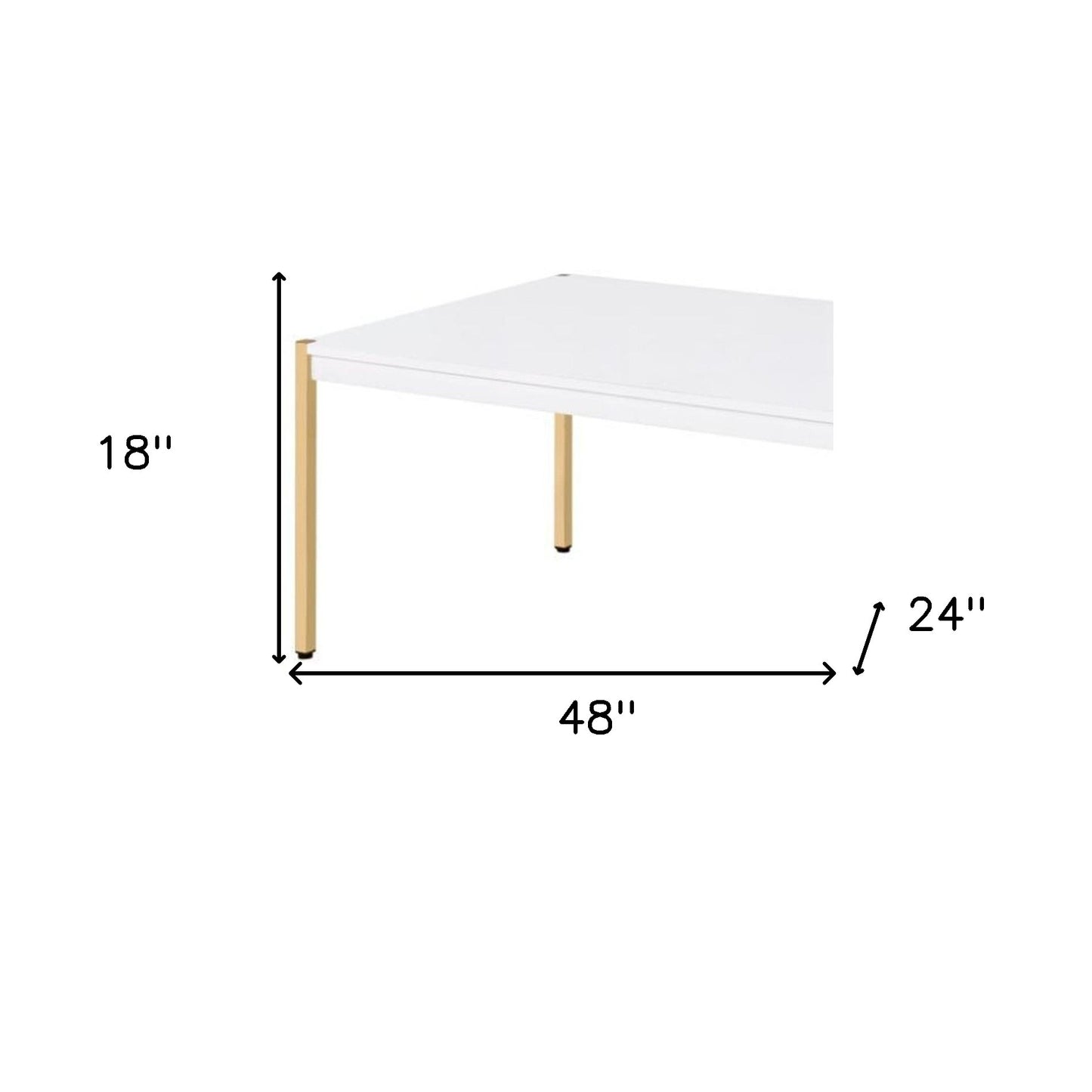 48" Gold And White Manufactured Wood And Metal Rectangular Coffee Table