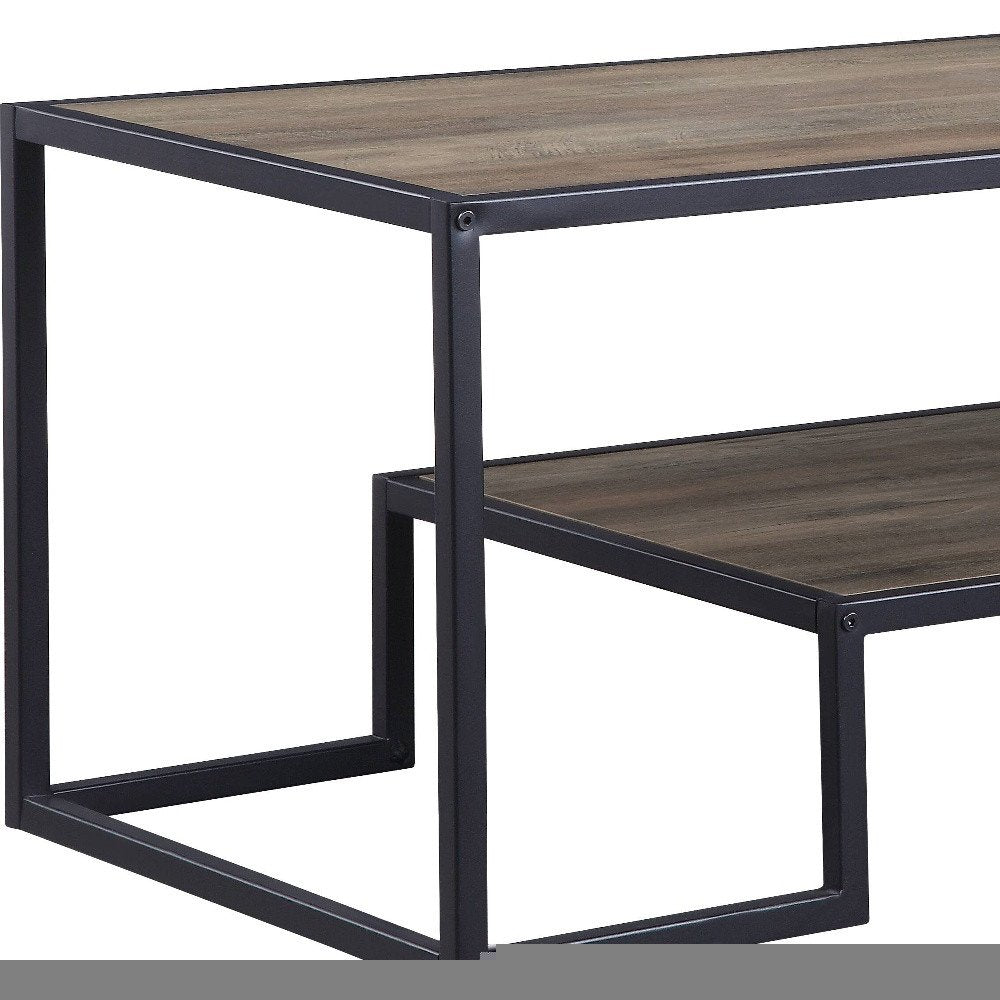 45" Brown and Black Metal Sled Coffee Table With Shelf