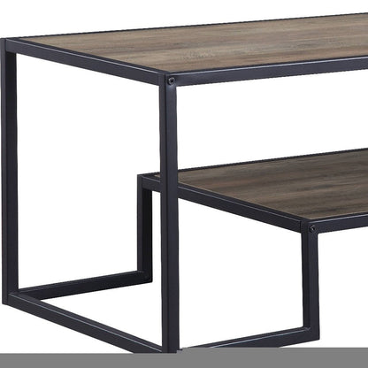 45" Brown and Black Metal Sled Coffee Table With Shelf