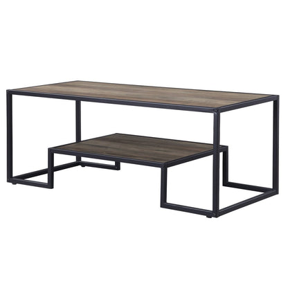 45" Brown and Black Metal Sled Coffee Table With Shelf