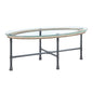 47" Clear and Gray Glass And Metal Oval Sled Coffee Table