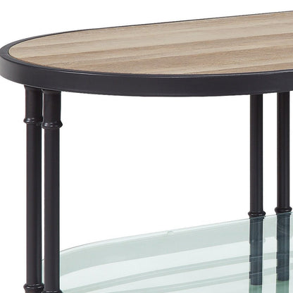 47" Natural Metal Oval Sled Coffee Table With Shelf