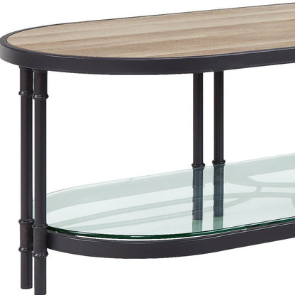 47" Natural Metal Oval Sled Coffee Table With Shelf