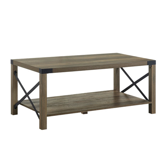 47" Oak Wood Coffee Table With Shelf