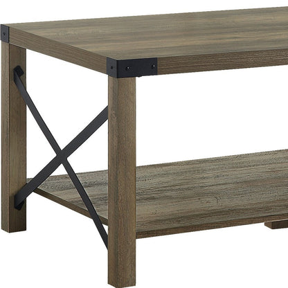 47" Oak Wood Coffee Table With Shelf
